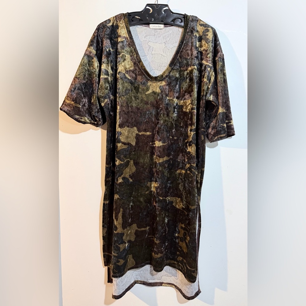 Camouflage Velvet Tunic Top